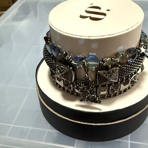 BP 2025 Halloween stack.  Winged moonlight. Hematite/ Blue Beaded Bracelet set.